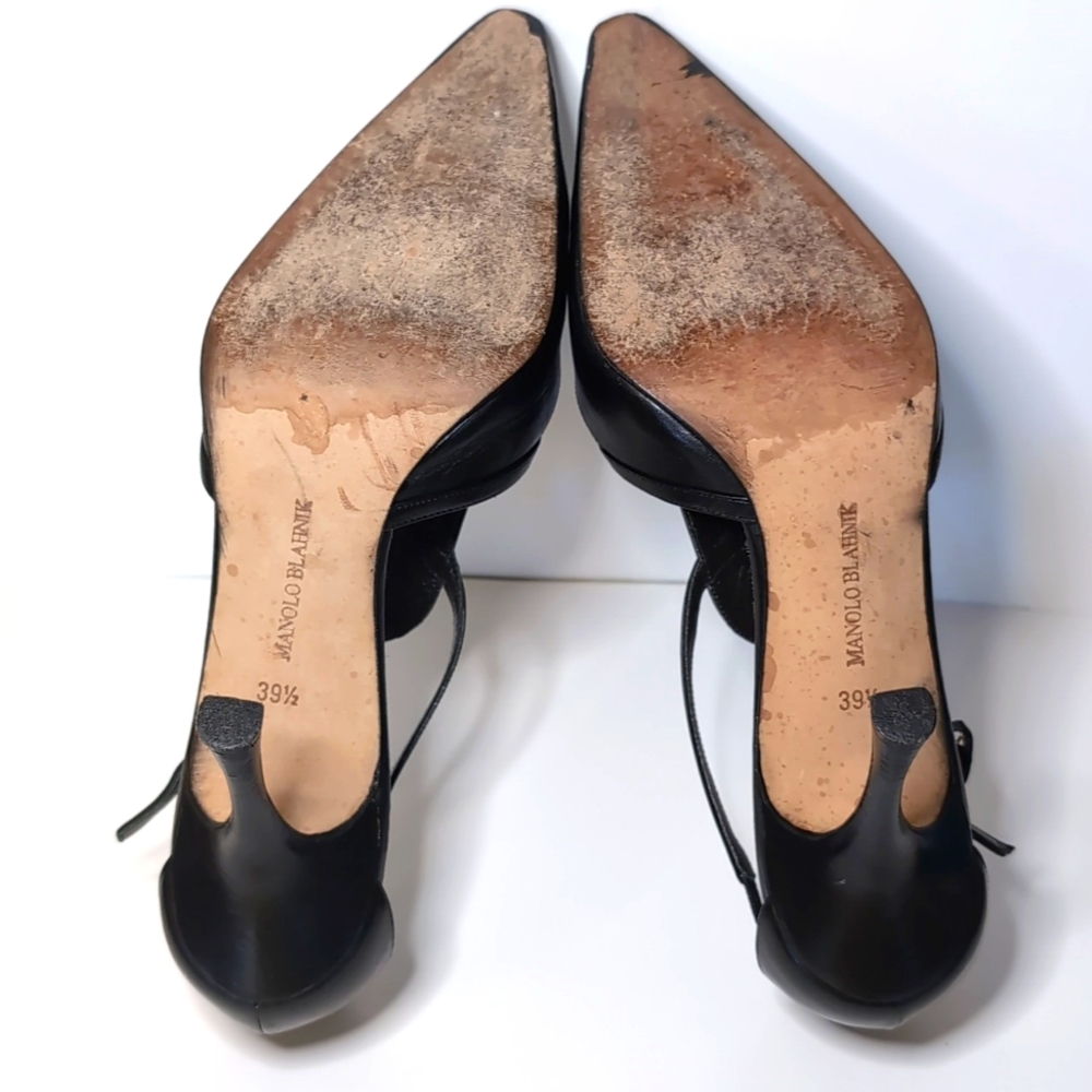 MANOLO BLAHNIK Vintage heels black leather pointed toe pumps 9.5 - Picture 10 of 10
